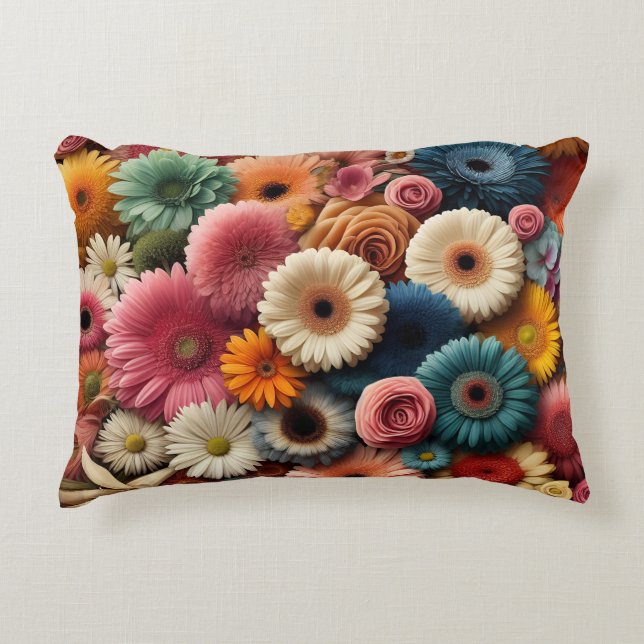 Elevate Your Space Colourful Gerbera Daisy Floral  Decorative Cushion (Front)