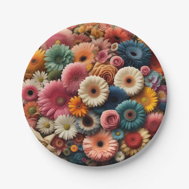 Elevate Your Space Colourful Gerbera Daisy Floral  Paper Plate (Front)