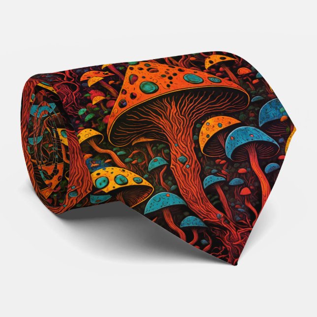 Elevate Your Style with Groovy Magic Mushrooms Tie (Rolled)