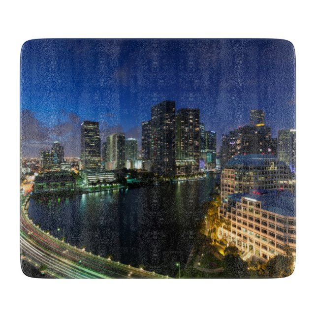 Elevated city skyline from Brickell Key Cutting Board (Front)