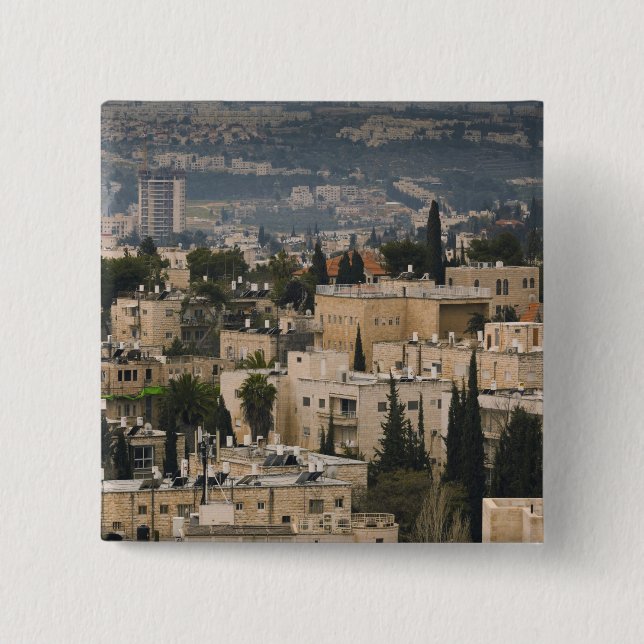 Elevated city view from Jerusalem YMCA tower 15 Cm Square Badge (Front)