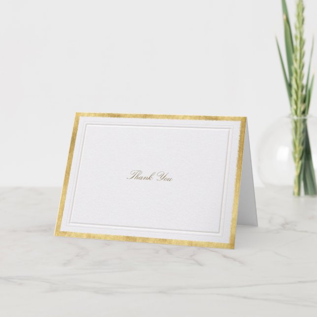 Elevated Gold Pearl Modern Classic Formal Wedding Thank You Card (Front)