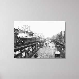 Elevated NYC Steam Train, Above The Bowery (1896) Canvas Print