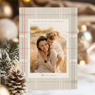 Elevated Plaid Cozy Cabin Beige Forest Green Holiday Card