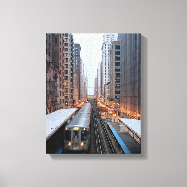 Elevated rail in downtown Chicago over Wabash Canvas Print (Front)