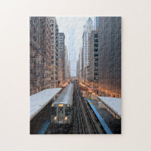 Elevated rail in downtown Chicago over Wabash Jigsaw Puzzle
