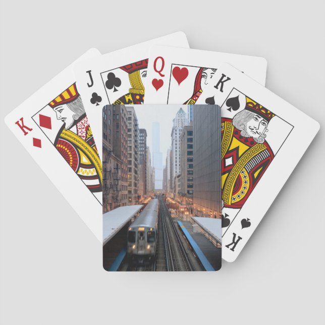 Elevated rail in downtown Chicago over Wabash Playing Cards (Back)