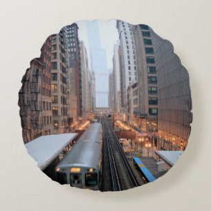 Elevated rail in downtown Chicago over Wabash Round Cushion