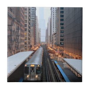 Elevated rail in downtown Chicago over Wabash Tile