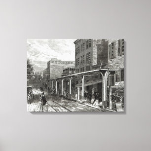 Elevated Railway in Greenwich Street, New York Canvas Print