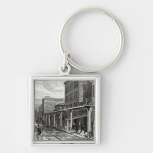 Elevated Railway in Greenwich Street, New York Key Ring