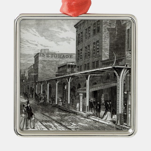 Elevated Railway in Greenwich Street, New York Metal Tree Decoration (Front)