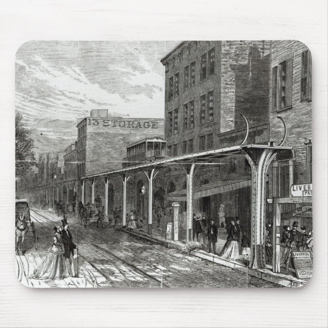 Elevated Railway in Greenwich Street, New York Mouse Mat (Front)