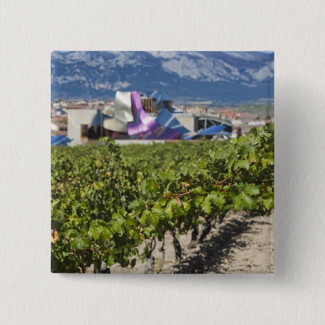 Elevated town view and Hotel Marques de Riscal 15 Cm Square Badge (Front)