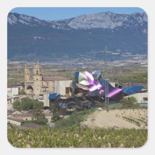 Elevated town view and Hotel Marques de Riscal Square Sticker