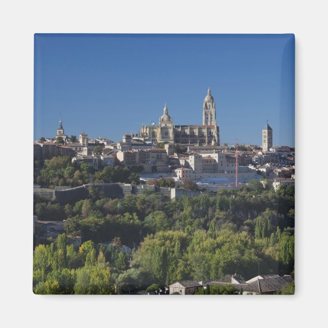 Elevated town view with the Segovia Cathedral Magnet (Front)