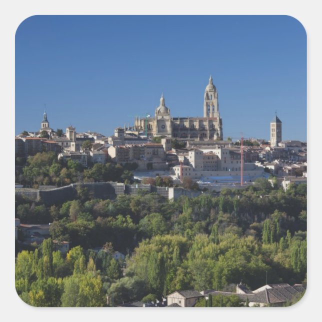 Elevated town view with the Segovia Cathedral Square Sticker (Front)