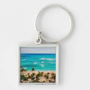 Elevated View Of Waikiki Beach Scene, Honolulu 2 Key Ring