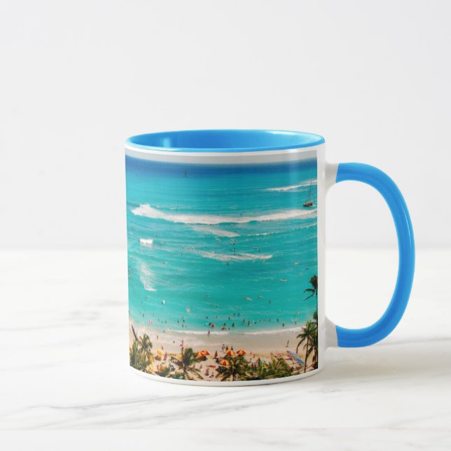 Elevated View Of Waikiki Beach Scene, Honolulu 2 Mug (Right)
