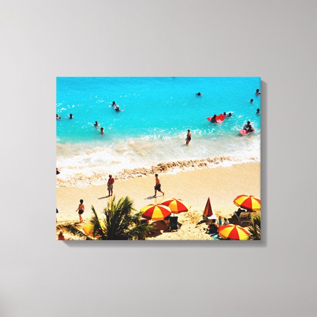 Elevated View Of Waikiki Beach Scene, Honolulu Canvas Print (Front)