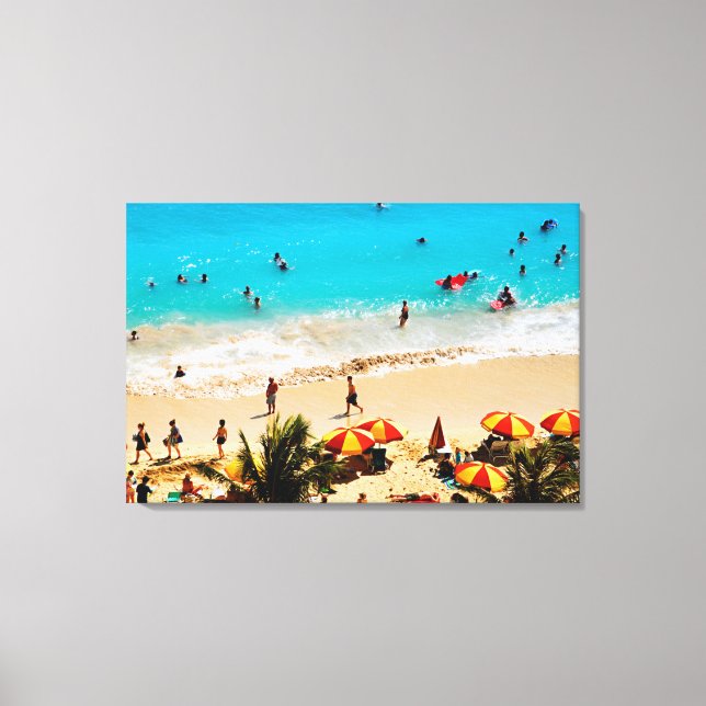 Elevated View Of Waikiki Beach Scene, Honolulu Canvas Print (Front)