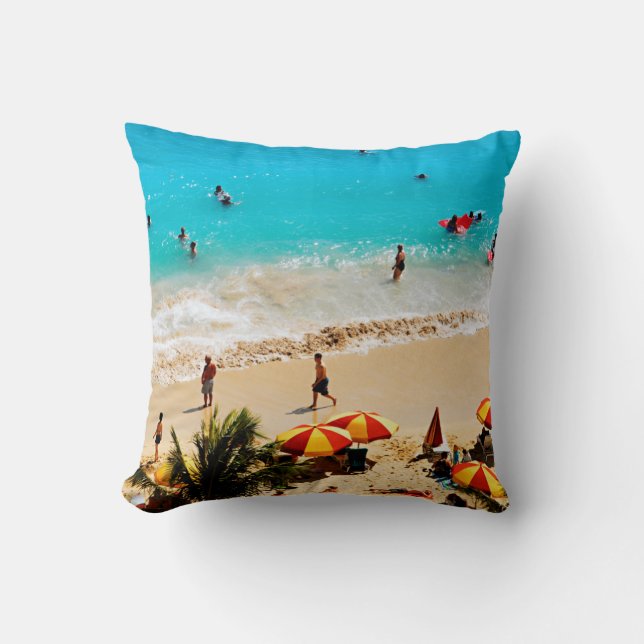 Elevated View Of Waikiki Beach Scene, Honolulu Cushion (Front)