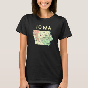 Elevation Map Of Iowa State Major Cities Lakes Riv T-Shirt