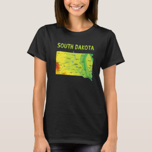 Elevation Map Of South Dakota State Major Cities R T-Shirt