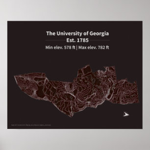 Elevation map of the University of Georgia campus Poster