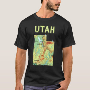 Elevation Map Of Utah State Major Cities Lakes T-Shirt