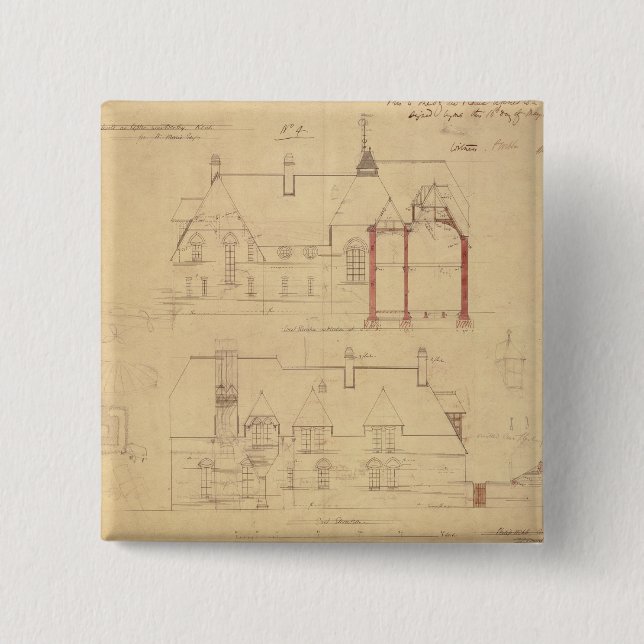 Elevations for The Red House, Bexley Heath (pen an 15 Cm Square Badge (Front)