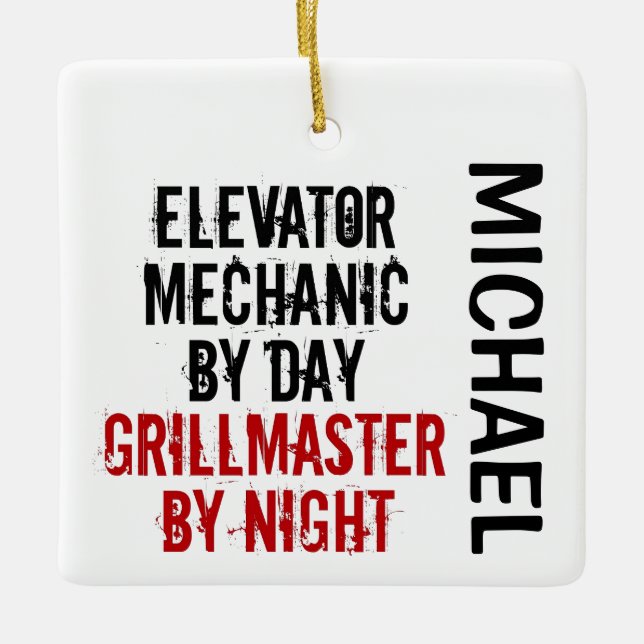 Elevator Mechanic Grillmaster CUSTOM Ceramic Ornament (Front)