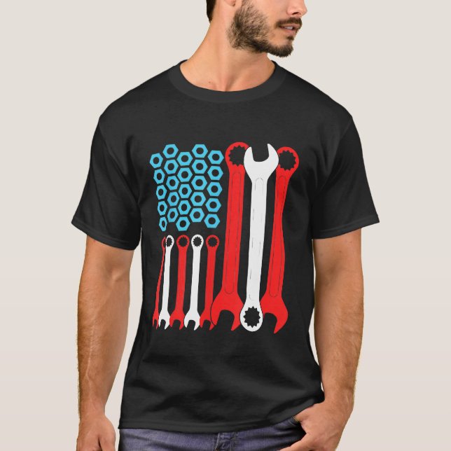 Elevator Mechanic Maintenance Flag Tools Technicia T-Shirt (Front)