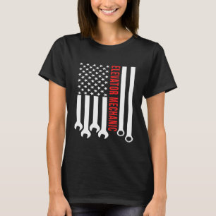 Elevator Mechanic Maintenance Flag Tools Usa Techn T-Shirt