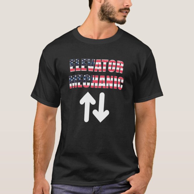 Elevator Mechanic USA American Flag Lift Technicia T-Shirt (Front)