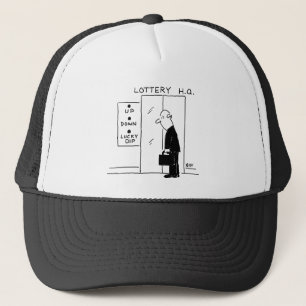 Elevator or Lift in a Lottery Headquarters Cartoon Trucker Hat