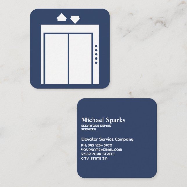 Elevator Repair Service Square Business Card (Front/Back)