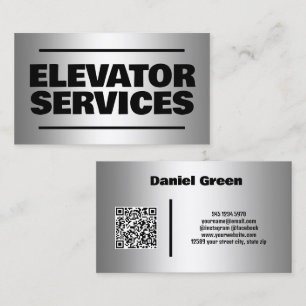 Elevator Services Silver QR Business Card