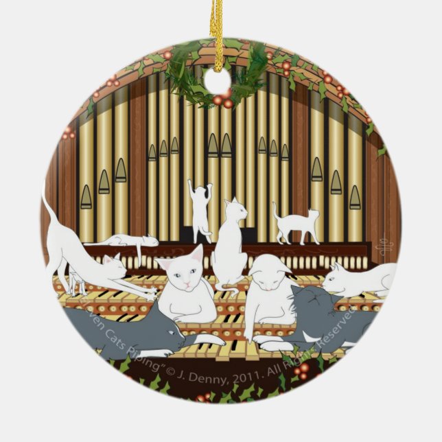 Eleven Cats Piping... double sided Ceramic Tree Decoration (Back)