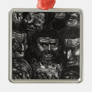 Eleven grotesque faces metal tree decoration