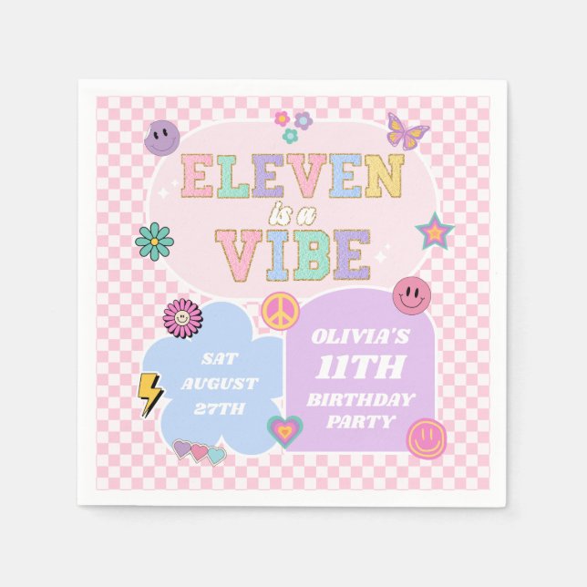 Eleven Is A Vibe Preppy Patch 11th Birthday Party Napkin (Front)