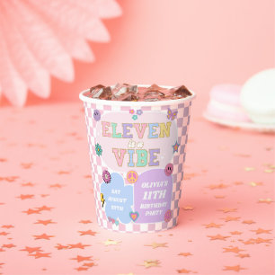 Eleven Is A Vibe Preppy Patch 11th Birthday Party Paper Cups