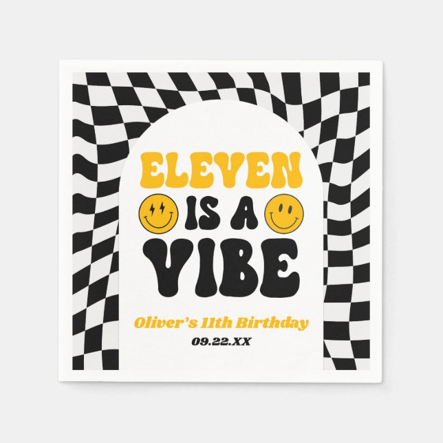 Eleven Is A Vibe Retro 11th Birthday Party Napkin (Front)
