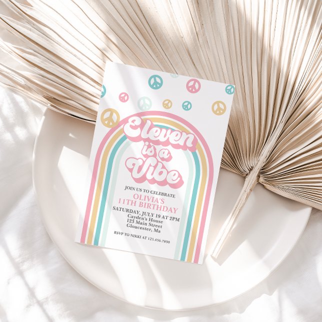 Eleven is a Vibe Retro Summer Rainbow Invitation (Creator Uploaded)