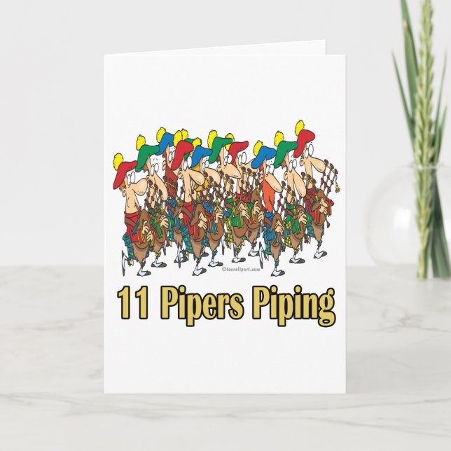 eleven pipers piping  11th day of christmas holiday card (Front)
