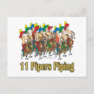 eleven pipers piping 11th day of christmas holiday postcard