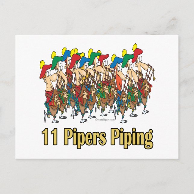 eleven pipers piping  11th day of christmas holiday postcard (Front)