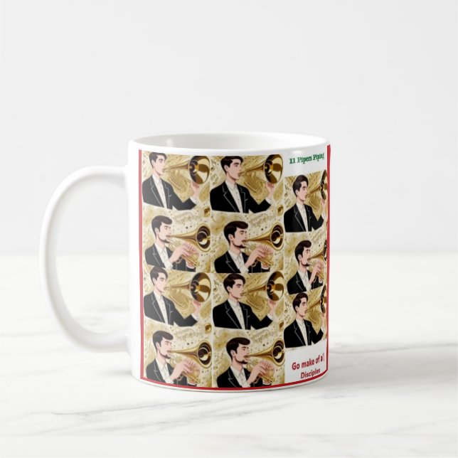 Eleven Pipers Piping, 11th Day of Christmas mug (Left)
