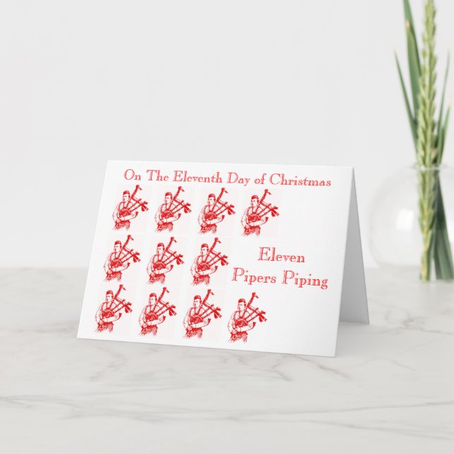 Eleven Pipers Piping Christmas Bagpipes Holiday Card (Front)