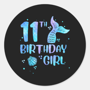 Eleventh Birthday Girl Mermaid 11th Toddlers Back Classic Round Sticker